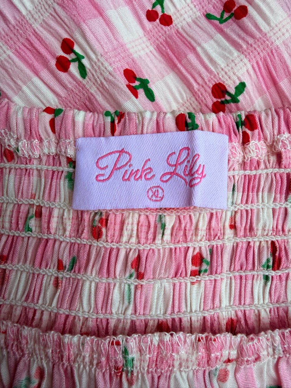 Pink Cherry Gingham Print Tank with Adjustable Straps - Picture 5 of 6